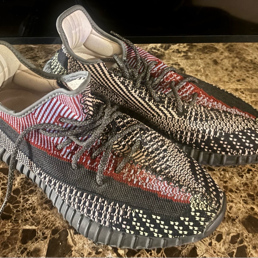 Yeezy Black Red Gray Athletic Shoes